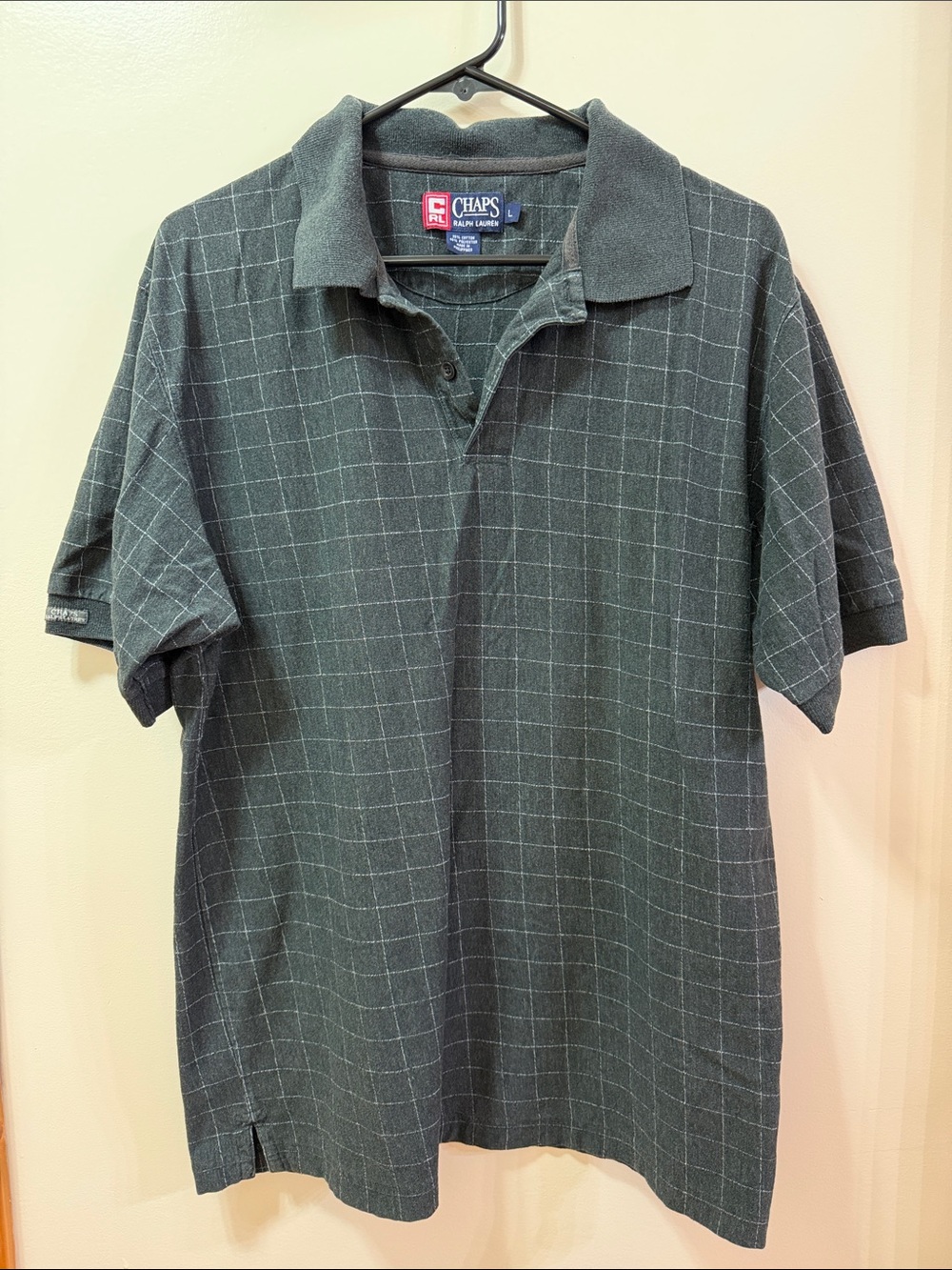 Vintage. Chaps Ralph Lauren Men’s Gray Short Sleeve Windowpane Polo Shirt. NWOT